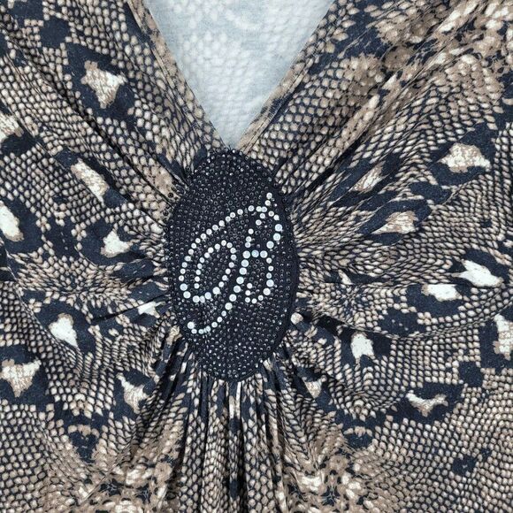 Vintage 90s Bluemarine Bodycon Dress M Brown Plunging V Logo Ruched Snake Italy - Picture 2 of 10